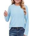 thumbnail image 2 of MeetoTime Girls Long Sleeve Solid Color Shirts Cute Crewneck Casual Blouses Children's Spring Fall Undershirt, 2 of 7