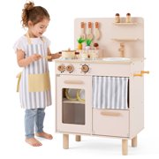 Gymax Toddler Kitchen Playset w/Stoves Faucet Sink Pretend Play Food Accessories Beige