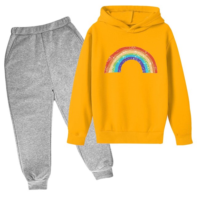RXIRUCGD Mode Filles et Garçons Enfants Hauts à Manches Longues Imprimés Ensemble à Capuche (Orange, Taille: 4 Ans)