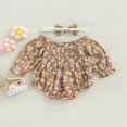 thumbnail image 3 of Infant Baby Girl Floral Long Sleeve Romper Headband Outfits Off Shoulder Ruffles Bodysuit Autumn Clothes, 3 of 6