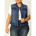 thumbnail image 2 of GRACE & GRANDEUR Women's Plus Jeans Jacket Vest Fall Button Down Denim Jacket Blue 1X, 2 of 6