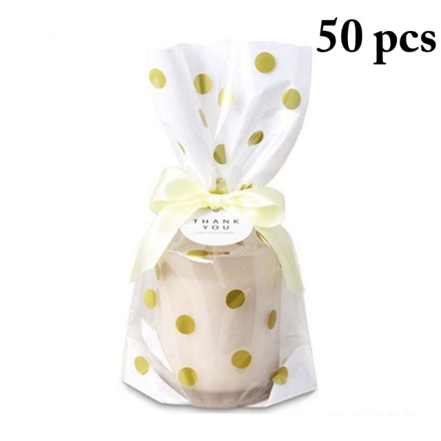 Coofit 50 Pcs Sac en Cellophane Doré Polyvalent Sac à Friandises en Cellophane Sac en Cellophane
