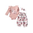 thumbnail image 1 of SUNSIOM Girl's Long Sleeve Floral Rabbit Romper + Floral Pants + Headband, 1 of 9