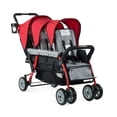 thumbnail image 1 of Foundations Compass Trio Triple Stroller, 3-Seat Tandem with UV Canopies and Reclining Seats, Red/Black, 1 of 8