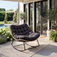 thumbnail image 1 of Indoor Outdoor Patio Rocking Glider Chair – 450 lbs Capacity – Weather-Resistant Rattan, UV-Proof Cushion & soft Toy Fleece Upholstery – Sturdy Rubber Wood & Reinforced Steel Frame, 1 of 7