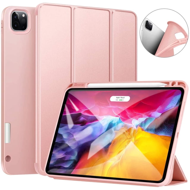 Case For Ipad Pro 11 2020 (2nd Generation), Ultra-Thin Soft Tpu Back Cover With Pencil Holder, Auto Sleep / Wake Up, For Ipad Pro 11 Inch 2020, Rose Gold