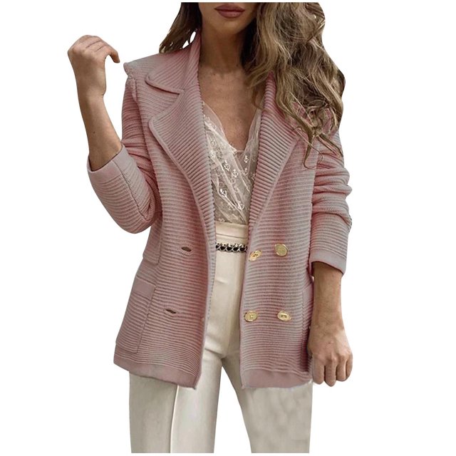 Timegard Cardigans pour Femmes Col à Revers Manches Longues Ouvert Boutons Manteau Doux Automne Décontracté Ajusté Haut