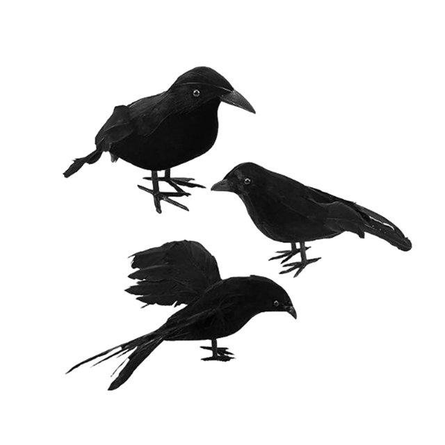 3Pcs Halloween Crows Black Simulation Feather Crow Animal Model Halloween Crows Style B