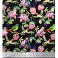 thumbnail image 1 of Soimoi Modal Satin Fabric Leaves,Floral & Hummingbird Bird Print Fabric by Yard 42 Inch Wide, 1 of 3