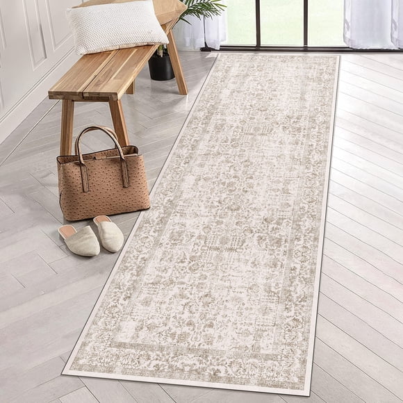 BERTHMEER 2'x6' Washable Brown Runner Rugs for Hallway Dorm Entrance Bedroom Entryway Kitchen Non Slip Oriental Vintage Traditional Distressed Indoor Runner Rugs