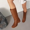 thumbnail image 3 of Dakaela Knee High Boots for Women Square Toe Western Cowboy Boot Chunky Block Heel Wide Calf Riding Tall Boots Red Size 8, 3 of 8