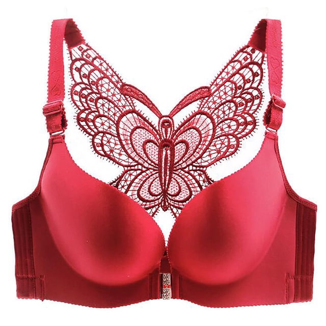Womens Solid Bra Wire Free Underwear Front Closure Butterfly Backless Bra