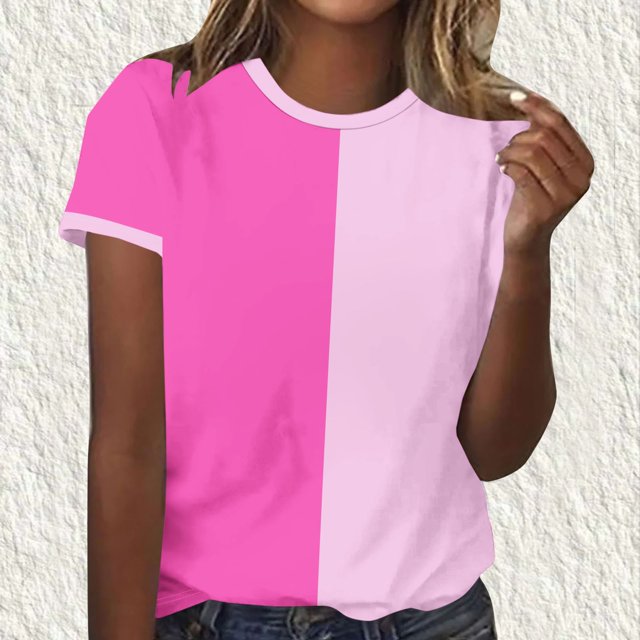 Offre à Durée Limitée Iumwxz T-Shirt Classique Décontracté Basique Blouses Femmes Tunique à Blocs de Couleur Manches Courtes Col Rond pour Femmes Offres du Jour Usage Quotidien Décontracté