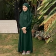 thumbnail image 2 of RXMEKW Muslim Dress Set With Shawl for Girls Long Sleeve Round Neck Ruffle Dress 2-Piece Outfit Pink, 2 of 8
