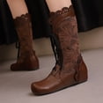thumbnail image 3 of LOVZFMLL Bottes pour Femmes Mi-Mollet Bottes d'Hiver à Lacets Bout Rond Sangles Ajustables Talon Plat Mode Automne Hiver Bottes Chaussures, 3 of 7
