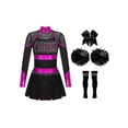 thumbnail image 1 of Hansber Tenues de Cheerleading pour Filles Uniforme de Cheerleading Robe Fantaisie avec Pompons Ensemble de Bas pour Cheveux Rose Vif&Noir 14, 1 of 7
