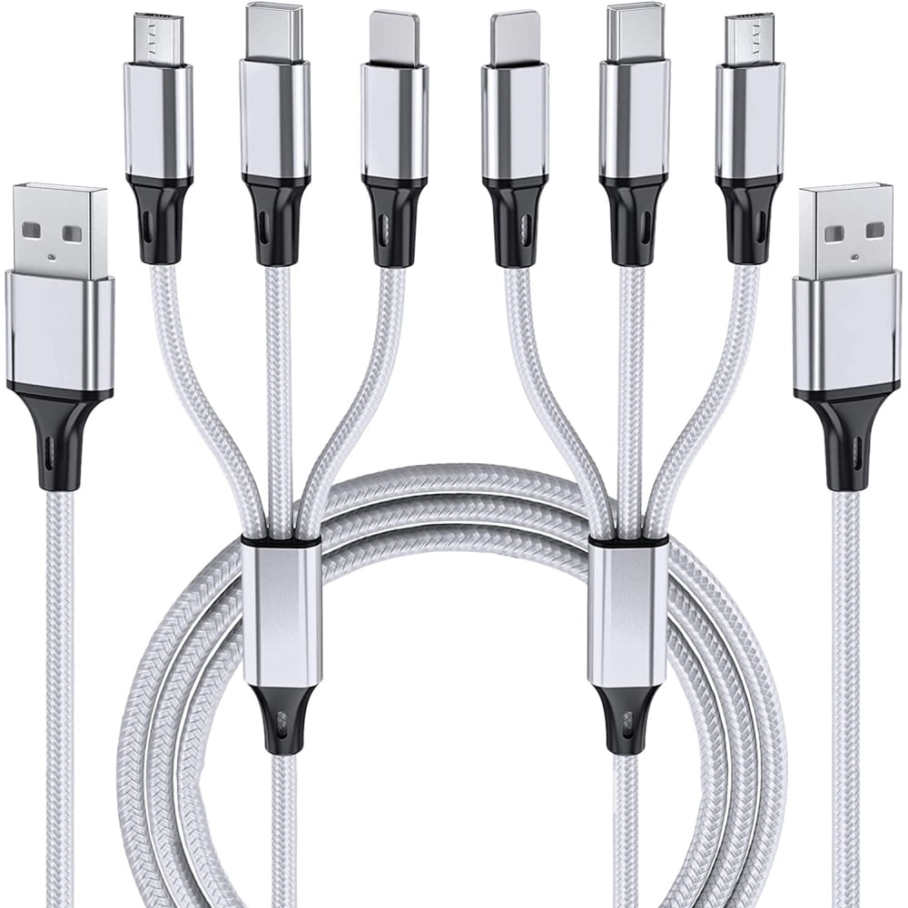 Multi Charging Cable, 2Pack Multi Phone Charger Cable Braided Universal 3 in 1 Charging Cord Extra Long Multiple USB Cable with USB C, Micro USB Port Connectors for Cell Phones and More