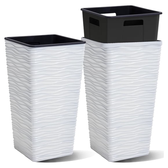 Worth 2 Pack 22" Tall Plastic Square Tapered Planter with Inside Pots, White