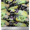 thumbnail image 3 of Soimoi Green Japan Crepe Satin Fabric Insect,Skull & Flower Print Sewing Fabric BTY 42 Inch Wide, 3 of 3