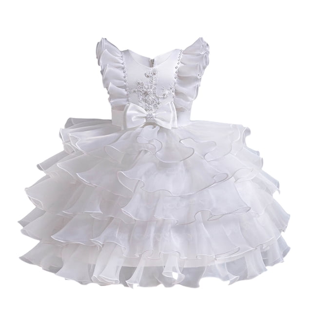 XDZJLR Girl Dresses Children'S Mesh Stylish Little Princess Tutu Solid Color Flying Sleeve Dress