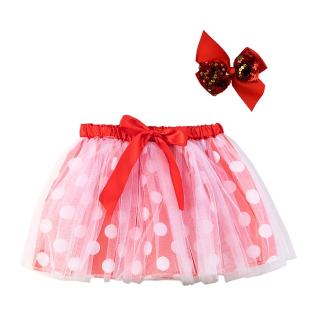 MIASHUI Tutus pour Tout-Petites et Petites Filles Robe de Danse Ballet à Pois Patchwork avec Épingles à Cheveux, Rouge, 2-4 Ans