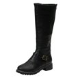 thumbnail image 3 of Dakaela Women's Knee High Boots Low Chunky Motorcycle Riding Boot Leather Buckle Winter Work Boots, 3 of 4