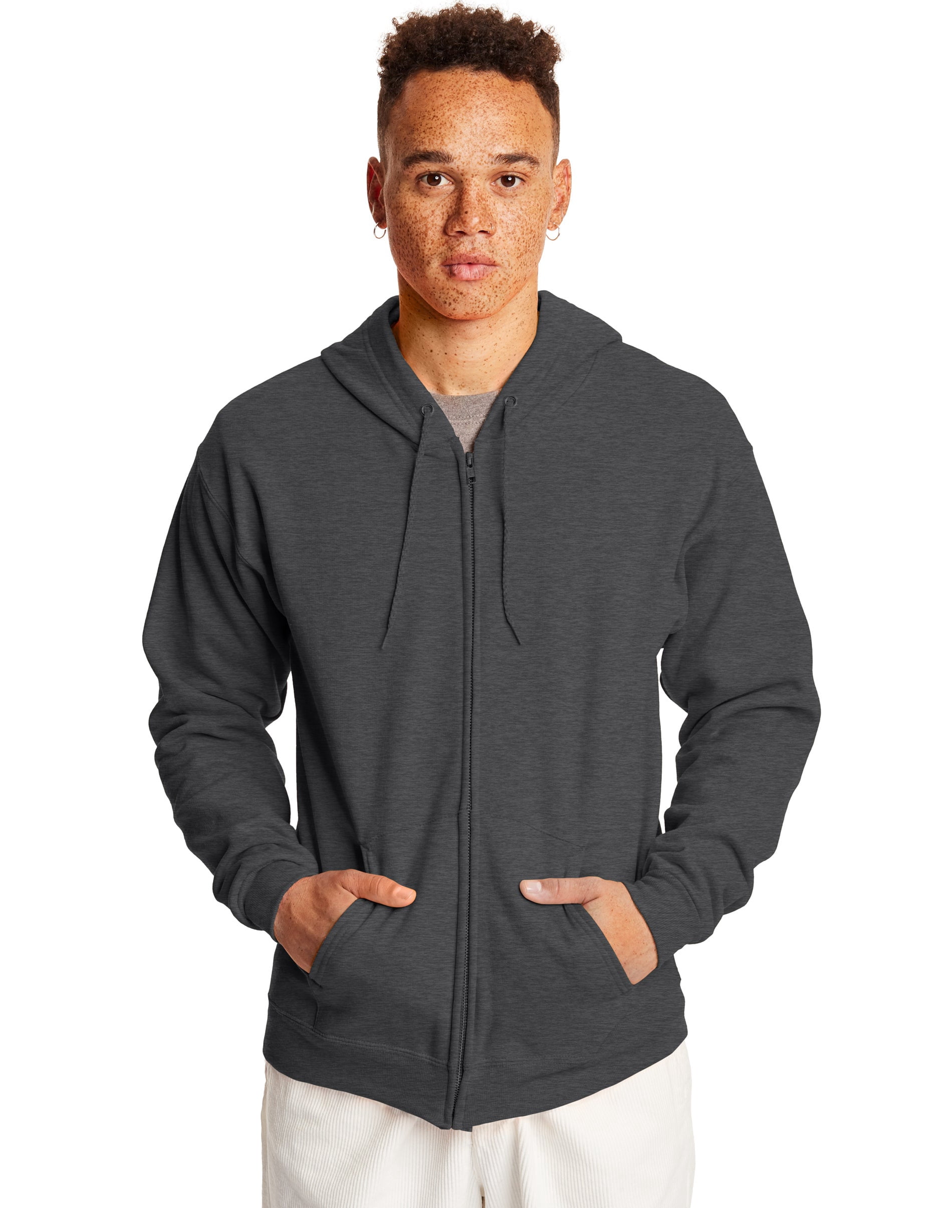 Hanes Mens ComfortBlend EcoSmart Full Zip Hoodie, L, Charcoal Heather