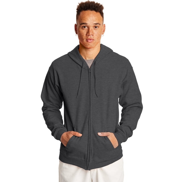 Hanes Mens ComfortBlend EcoSmart Full Zip Hoodie, S, Charcoal Heather