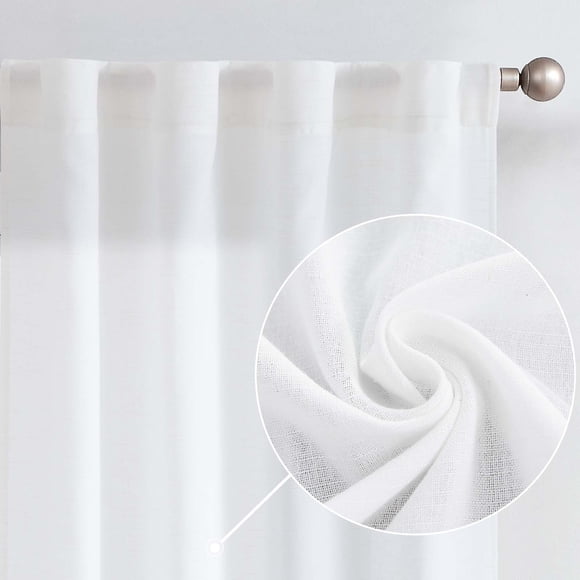 Curtainking Linen Curtains 63 Inch Length for Living Room Farmhouse Rod Pocket Back Tab Light Filtering Window Drapes for Bedroom Curtains Crude 2 Panels White