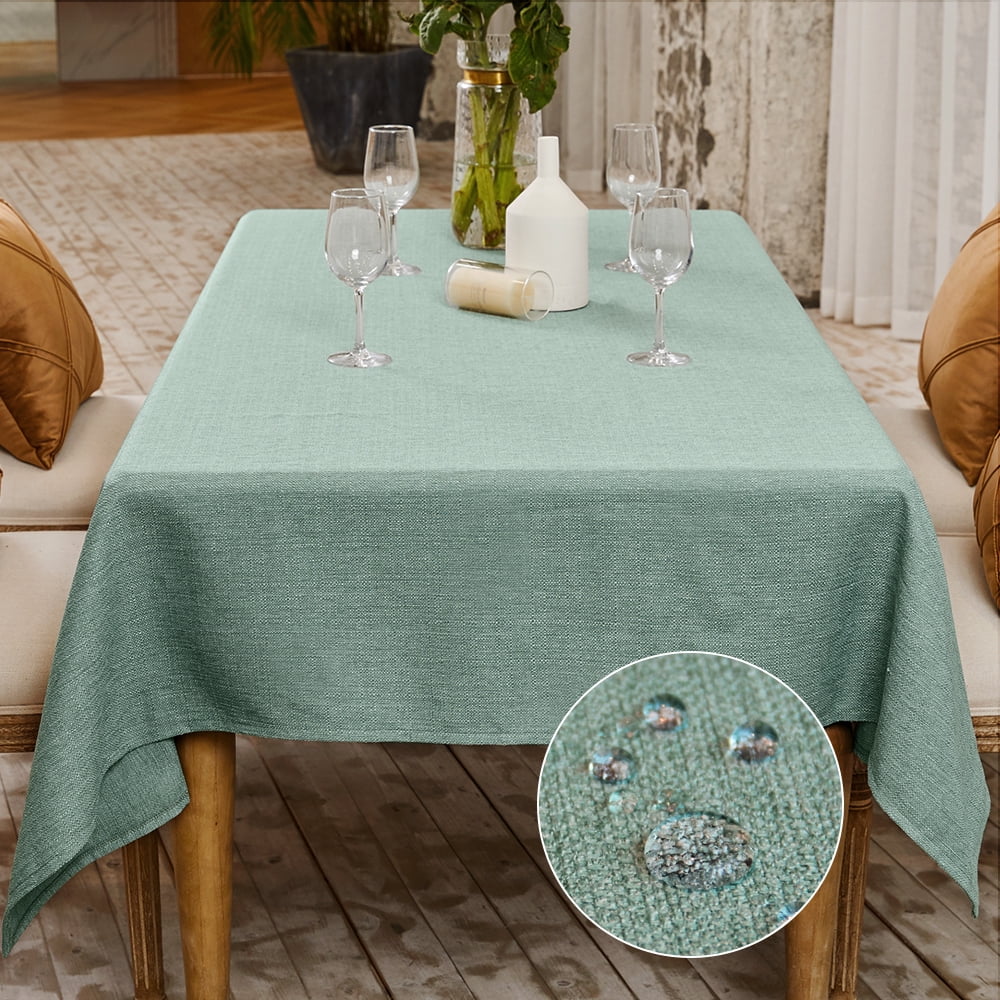 BALCONY & FALCON Rectangle Tablecloth Thick Faux Linen Water Resistant 55 x 71 Outdoor Dining Celadon Green Spring Gardening