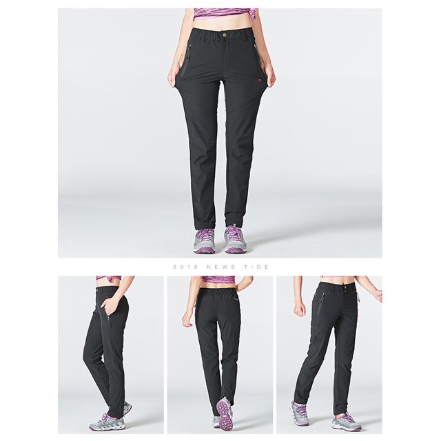 facefd Pantalon de Randonnée pour Femmes Séchage Rapide Camping Randonnée Pantalon Fin Imperméable Élastique Anti-Rayures pour Course Noir 2TG