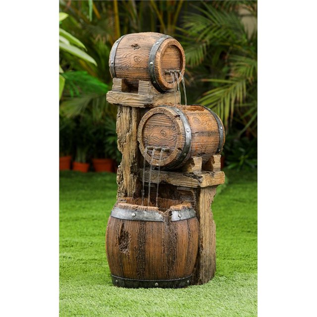 Jeco 3 Tier Barrel Outdoor Fountain in Brown
