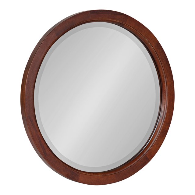 Kate and Laurel Hogan Farmhouse Mirror, 18 Inch Diameter, Walnut Brown, Modern Round Mirror for Wall