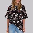 thumbnail image 2 of Pisexur Hauts d'Été pour Femmes Mode Décontractée Manches Courtes Col Rond T-Shirts Confortables Amples Surdimensionnés Imprimé Floral Blouses Hauts Mode T-Shirts Imprimés Graphiques Grande Taille Tops de Sortie P-5TG, 2 of 7