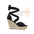 thumbnail image 4 of BLISSFUL STEP Sandales Compensées Espadrilles à Lacets pour Femmes Noir 10, 4 of 7