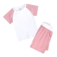 thumbnail image 2 of FAOWME Ensemble de Survêtement 2 Pcs pour Enfants Garçons Filles Été T-Shirt à Manches Courtes Col Rond avec Short Rose 7-8 Ans, 2 of 5