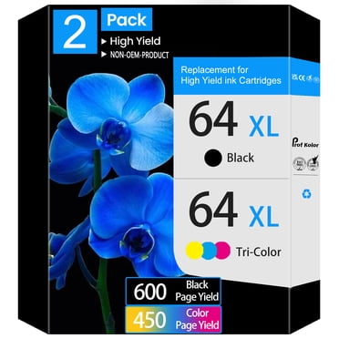 Cartouches d'Encre 64TG pour HP 64 Cartouches d'Encre Noir/couleur Paquet Combiné pour HP Encre 64 Rendement Élevé pour HP 64TG Cartouche d'Encre Compatible avec Envy Photo 7855 7858 7155 7120 6252 6255 7800 7100 7158 7164 Tango