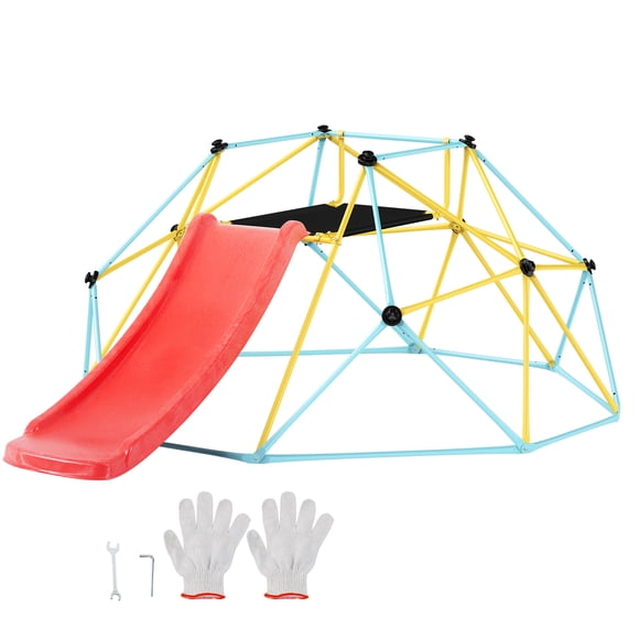 VEVOR Dôme d'Escalade, Grimpeur en Dôme de 8 Pi avec Glissade et Hamac pour Enfants de 3 à 10 Ans, Équipement de Jeu Extérieur, Supporte jusqu'à 600 Lb, Gymnase de Jungle, Antirouille, Assemblage Facile, Jaune+bleu Pâle