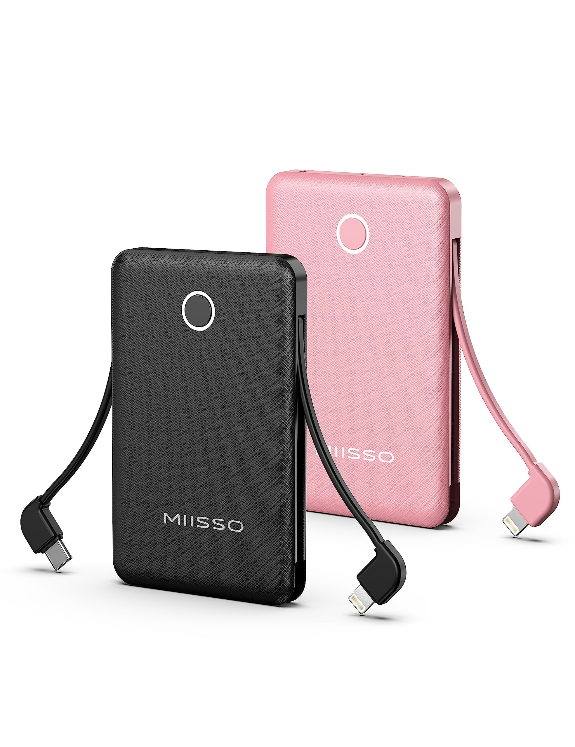 6000mah Ultra Slim Built in Cables Power Bank, Card Size Built in USB C Cords Battery Pack Portable Charger for Phones, 3 Output
