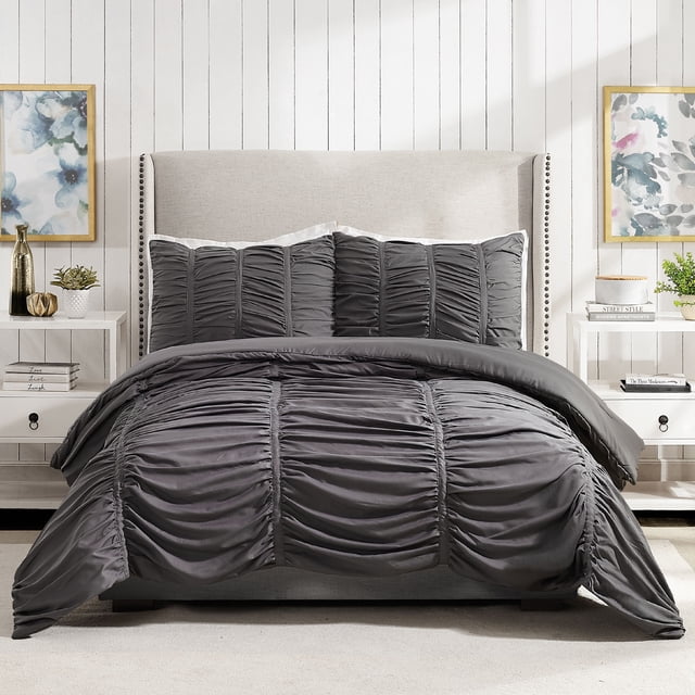Modern Heirloom Emily Texture (Gris Foncé) Ensemble de Douillette 3 Pcs - Grand Lit/Grand