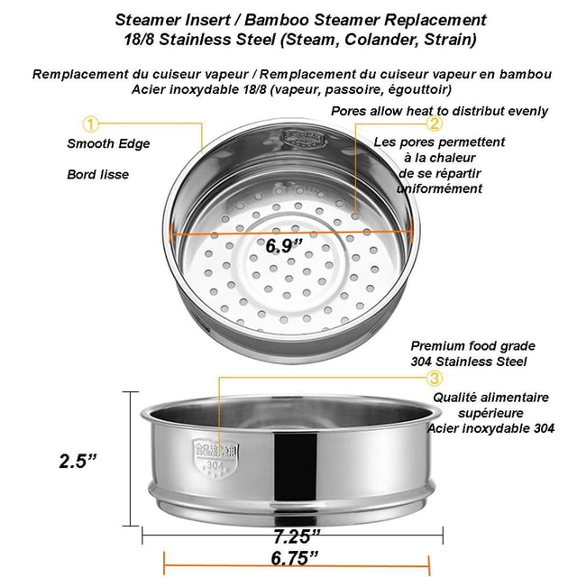 SUNWEALTH 18/8 Stainless Steel Steamer Insert (bamboo steamer replacement)