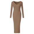 thumbnail image 5 of 2025 Robes à Manches Longues pour Femmes Longueur Midi Col en V Tricoté Crayon Décontracté Robes Maxi pour Femmes Robe Longue Robe Dames Maxi Robes d'Été pour Femmes Robe Robe de Fête, 5 of 5