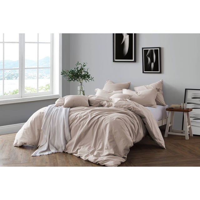 Swift Home 100% Cotton Solid Prewashed Duvet Cover Set, Double/Queen, Almond