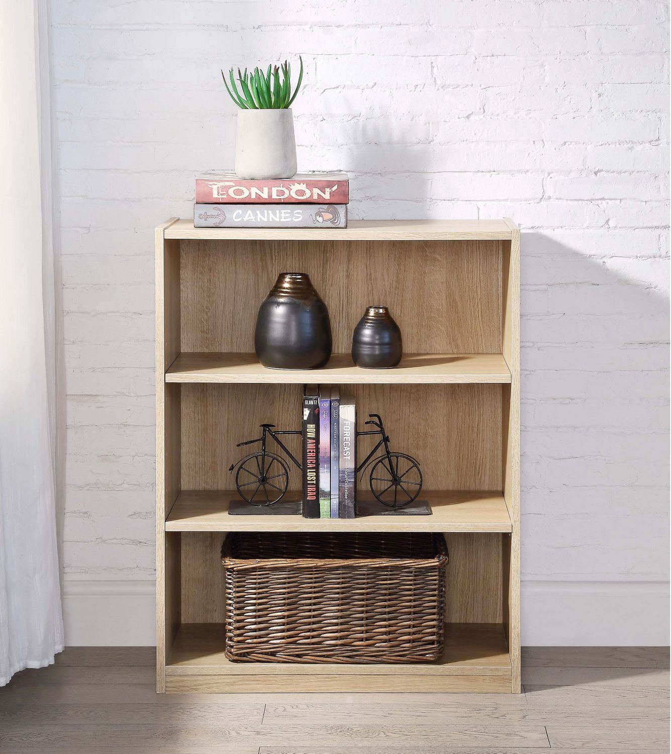 Mainstays 3-Shelf Bookcase with Adjustable Shelves, Birch