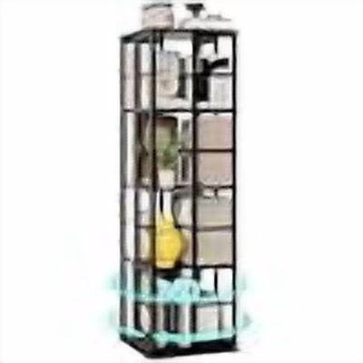 360 Degree Rotating Bookshelf, 4 Tier Spinning Square Bookcase, Freestanding Revolving Book Storage Organizer, Tall Narrow Corner Display Shelf for Living Room, Bedroom, Home Office,Black