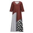 thumbnail image 4 of SMihono Robe Maxi Bohème d'Été pour Femmes Grande Taille Mode Décontractée Été Col en V Patchwork à Carreaux Imprimé Robe Manches Courtes Robe Longue de Plage, 4 of 7