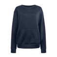 thumbnail image 4 of Mrat Chandails pour Femmes Amples Unis Amples à Col Rond à Manches Longues Blouse Imprimée à Enfiler Blouse Sans Capuche pour Dames Chandails à Capuchon Blouse avec Poche Chandail Bleu Marine m, 4 of 4