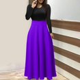 thumbnail image 2 of Robes de Boîte de Nuit Robe Maxi pour Femme Unie à Manches Longues à Col Rond à Enfiler Robe Patchwork Robes Midi pour Femmes 2024 S-77 Violet G, 2 of 5