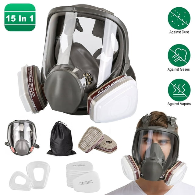 Respirator Mask Full Face Respirator Mask Reusable Gas Mask 6800 Facepiece Respirator 15 in1 Full Face Cover Set with Storage Bag Against Gases Dust Vapors for Welding Sanding Cutting Coa