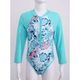 thumbnail image 2 of YONGHS Kids Girls Long Sleeve One Piece Swimsuits Zipper Rash Guard Swimwear UV Protection Bathing Suit Mint Green 8, 2 of 7